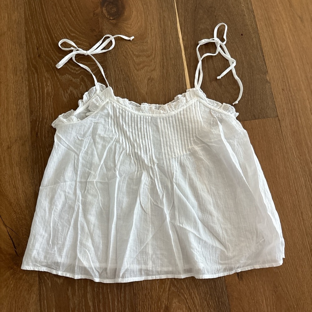 American Eagle Outfitters White Eyelet Tie-Strap Top
